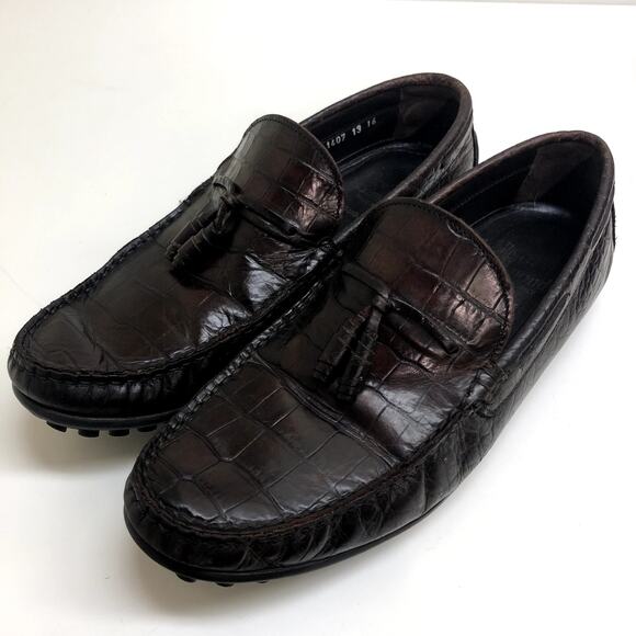 Allen Edmonds Guidare Tassel Driving Loafer Brown Crocodile Pattern Leather 9 - Picture 4 of 12